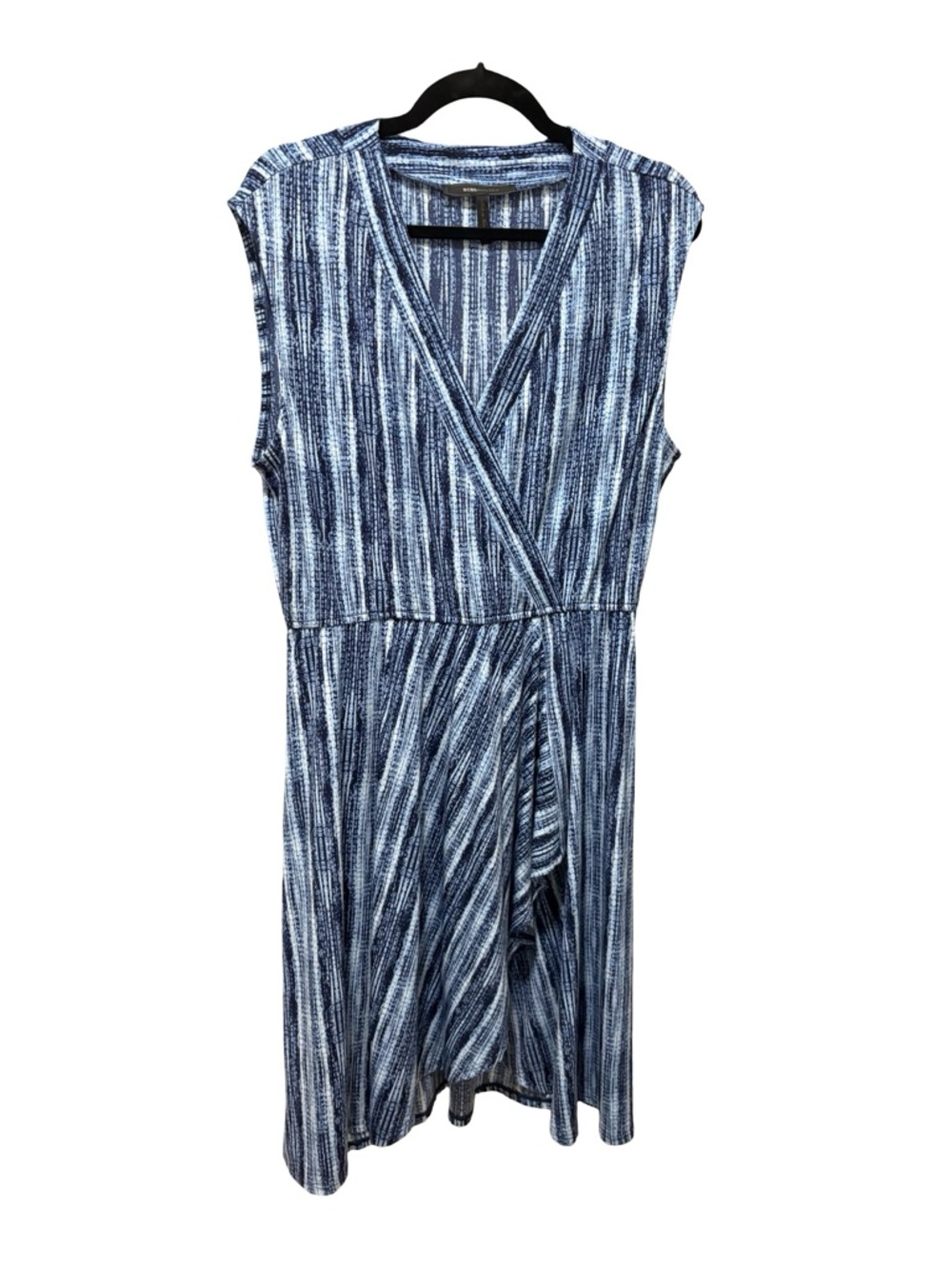 BCBGMAXAZRIA Blue White Abstract Print Faux Wrap Dress Size Large